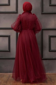 Tesettürlü Abiye Elbise - Mahogany Hijab Evening Dress 4079BR - Thumbnail