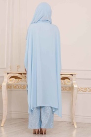 Tesettürlü Abiye Elbise - Tunik & Pantolon Mavi Tesettür Abiye Takım 3754M - Thumbnail