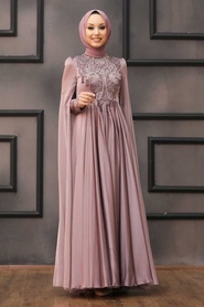 Tesettürlü Abiye Elbise - Mink Hijab Evening Dress 22140V - Thumbnail