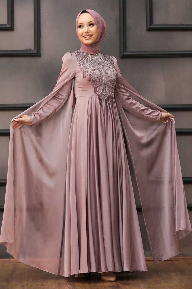 Tesettürlü Abiye Elbise - Mink Hijab Evening Dress 22140V - 2