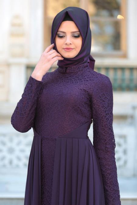 Tesettürlü Abiye Elbise - Mor Tesettür Abiye Elbise 2277MOR - 2
