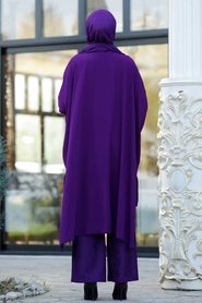 Tesettürlü Abiye Elbise - Tunik & Pantolon Mor Tesettür Abiye Takım 3754MOR - Thumbnail