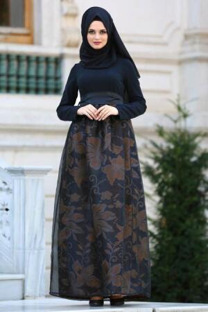 Tesettürlü Abiye Elbise - Mustard Hijab Dress 21090HR - 1