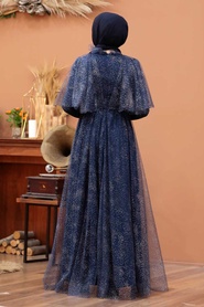 Tesettürlü Abiye Elbise - Navy Blue Islamic Clothing Evening Dress 41161L - Thumbnail