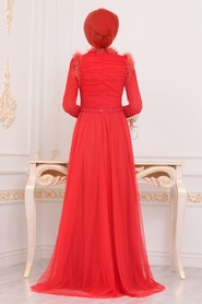 Tesettürlü Abiye Elbise - Orange Hijab Evening Dress 39890T - Thumbnail