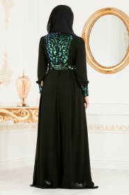 Tesettürlü Abiye Elbise - Payet Detaylı Yeşil Tesettür Abiye Elbise 7564Y - Thumbnail