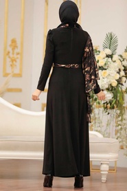 Tesettürlü Abiye Elbise - Pelerin Detaylı Gold Tesettür Abiye Elbise 32521GOLD - Thumbnail