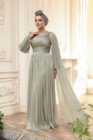 Tesettürlü Abiye Elbise - Pelerin Detaylı Mint Tesettür Abiye Elbise 53021MINT - 2