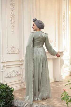 Tesettürlü Abiye Elbise - Pelerin Detaylı Mint Tesettür Abiye Elbise 53021MINT - 4