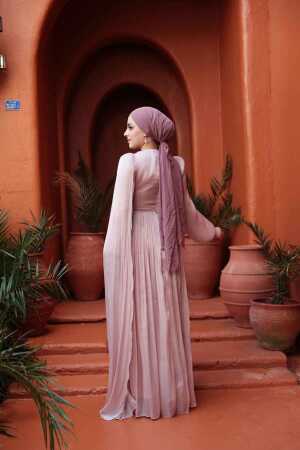 Tesettürlü Abiye Elbise - Pelerin Detaylı Pudra Tesettür Abiye Elbise 53021PD - 4