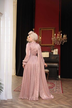 Tesettürlü Abiye Elbise - Pelerin Detaylı Somon Tesettür Abiye Elbise 5394SMN - 5