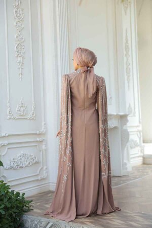 Tesettürlü Abiye Elbise - Pelerin Detaylı Vizon Tesettür Abiye Elbise 52601V - 7