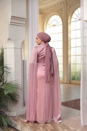 Tesettürlü Abiye Elbise - Pelerinli Gül Kurusu Tesettür Abiye Elbise 5418GK - 3