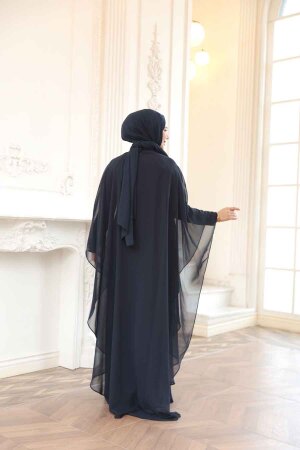 Tesettürlü Abiye Elbise - Pelerinli Lacivert Tesettür Abiye Elbise 25909L - 4