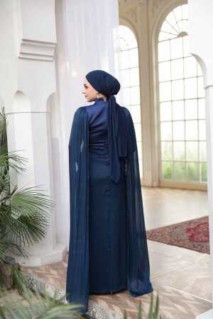 Tesettürlü Abiye Elbise - Pelerinli Lacivert Tesettür Abiye Elbise 5418L - 7