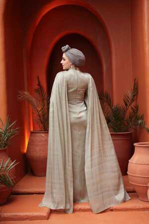 Tesettürlü Abiye Elbise - Pelerinli Mint Tesettür Abiye Elbise 5447MINT - 4