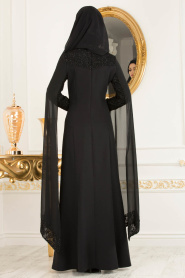 Tesettürlü Abiye Elbise - Pelerinli Siyah Tesettür Abiye Elbise 4045S - Thumbnail