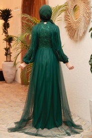 Tesettürlü Abiye Elbise - Pelerinli Yeşil Tesettür Abiye Elbise 55190Y - Thumbnail