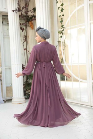 Tesettürlü Abiye Elbise - Pileli Gül Kurusu Tesettür Abiye Elbise 25888GK - 4