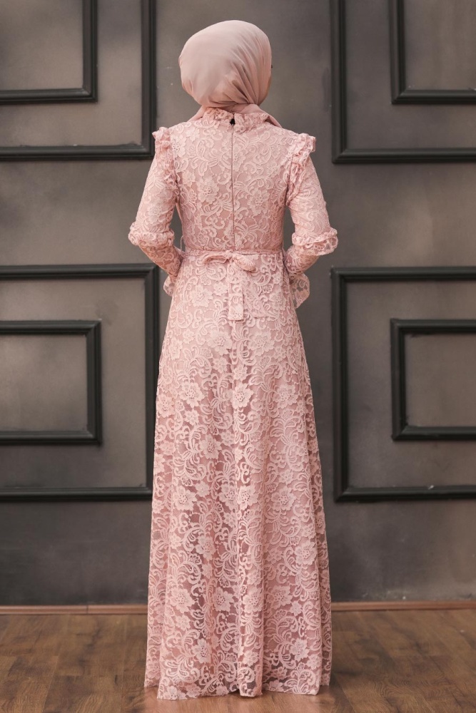 Tesettürlü Abiye Elbise - Poudre Islamique Habillement Robe De Soirée 54750PD - 2