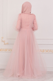 Tesettürlü Abiye Elbise - Powder Pink Hijab Evening Dress 4079PD - Thumbnail