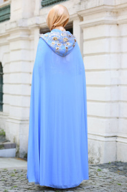 Tesettürlü Abiye Elbise - Pul Payet Detaylı Bebek Mavisi Tesettür Abiye Elbise 7647BM - Thumbnail