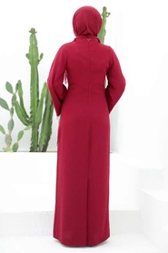 Tesettürlü Abiye Elbise - Püskül Detaylı Bordo Tesettür Abiye Elbise 33150BR - Thumbnail