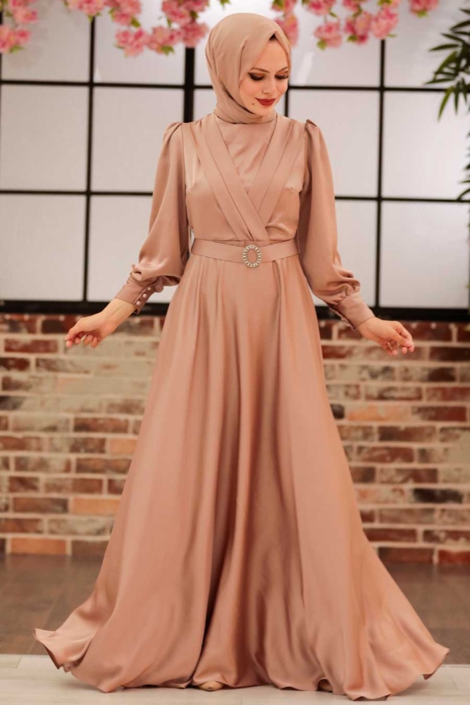 Tesettürlü Abiye Elbise - Robe de soirée beige pour vêtements islamiques 31290BEJ - 2