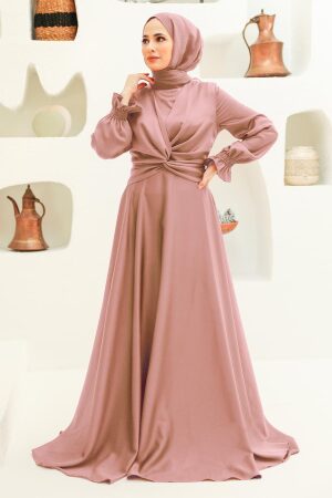 Tesettürlü Abiye Elbise - Robe de soirée en poudre islamique 3389PD - 1
