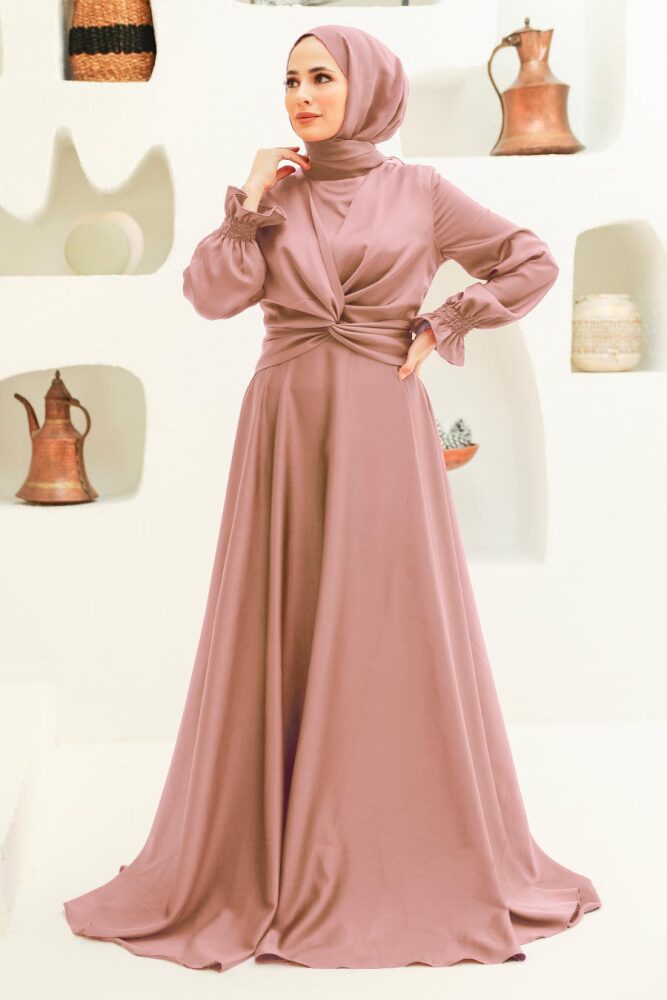 Tesettürlü Abiye Elbise - Robe de soirée en poudre islamique 3389PD - 1