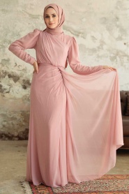 Tesettürlü Abiye Elbise - Robe de soirée en poudre islamique 5736PD - Thumbnail