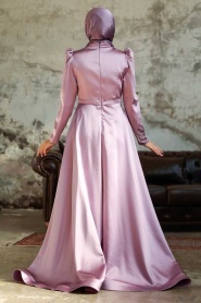 Tesettürlü Abiye Elbise - Robe de soirée en satin lilas 22401LILA - Thumbnail