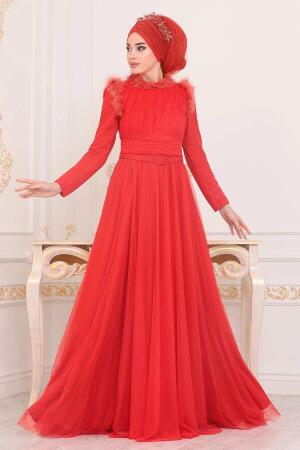 Tesettürlü Abiye Elbise - Robe de Soirée Hijab - 39890T - 1