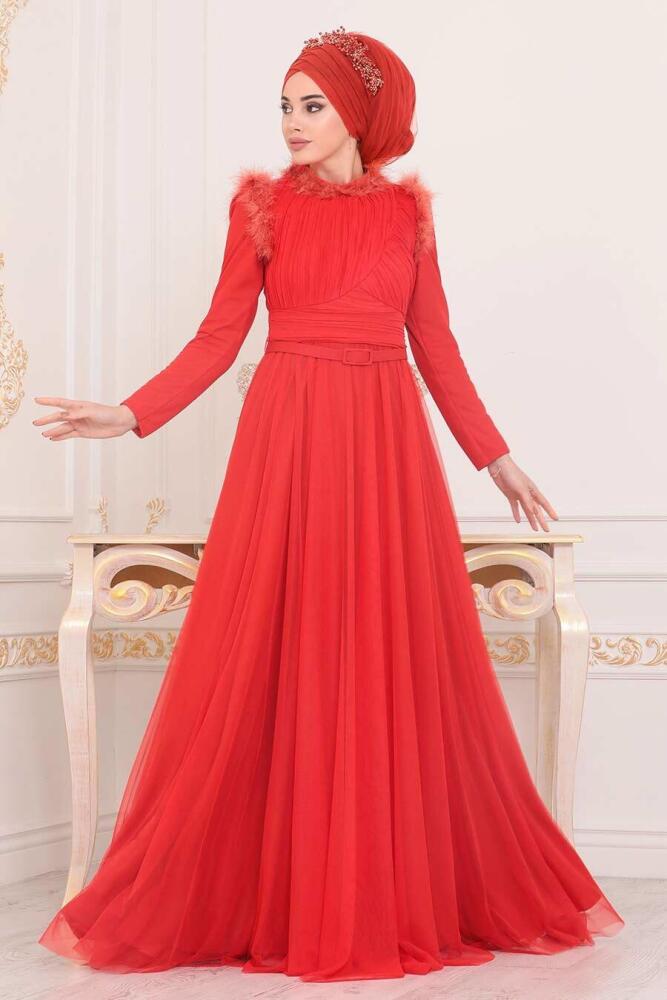 Tesettürlü Abiye Elbise - Robe de Soirée Hijab - 39890T - 1