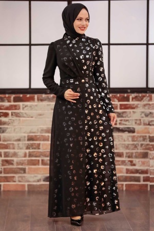 Tesettürlü Abiye Elbise - Robe de soirée Hijab argentée 32432GMS - 1