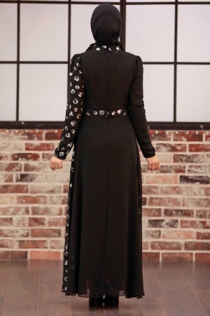 Tesettürlü Abiye Elbise - Robe de soirée Hijab argentée 32432GMS - 7