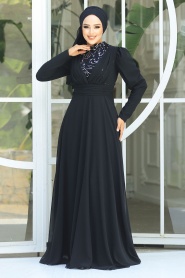 Tesettürlü Abiye Elbise - Robe de soirée Hijab argentée 56280GMS - 1