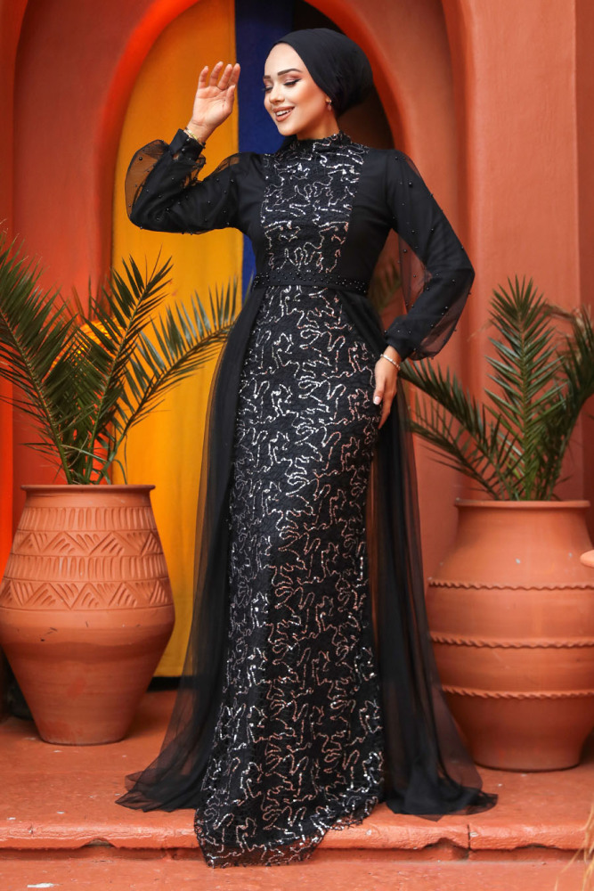 Tesettürlü Abiye Elbise - Robe de soirée hijab argentée 5632GMS - 2