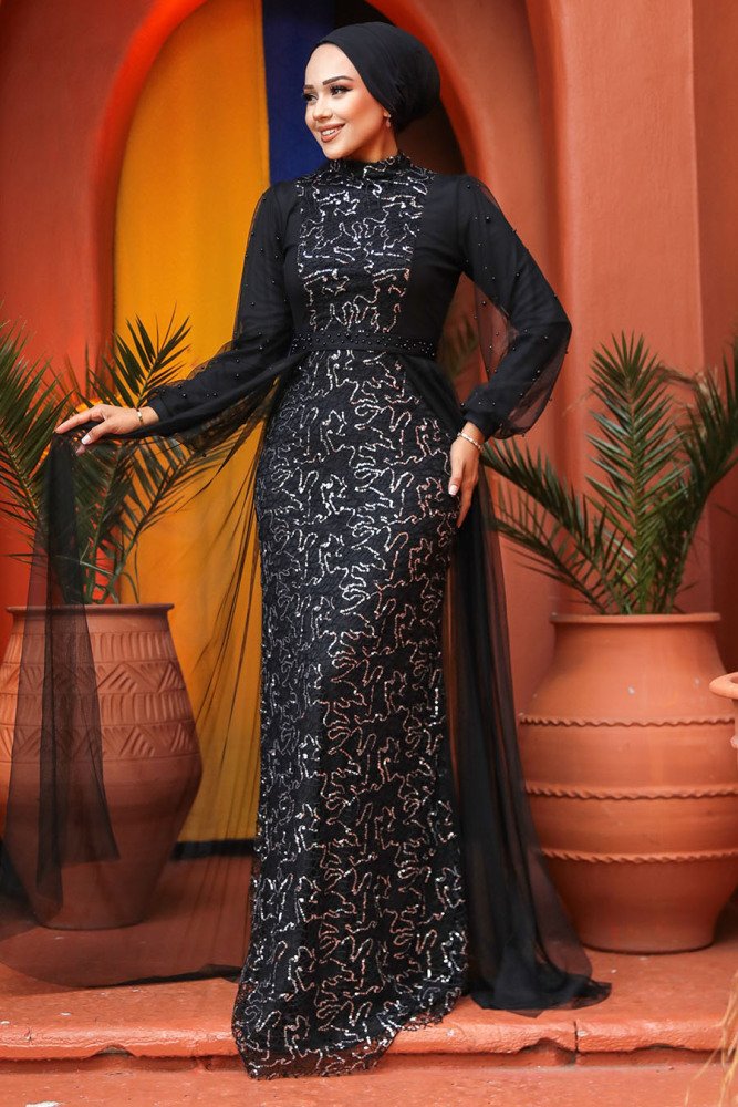 Tesettürlü Abiye Elbise - Robe de soirée hijab argentée 5632GMS - 3