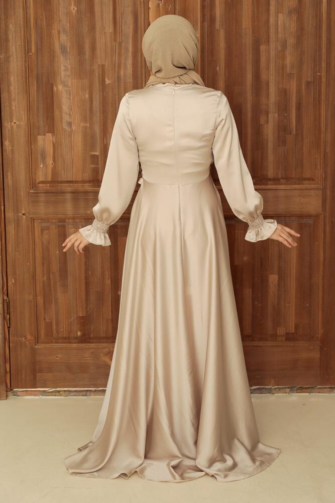 Tesettürlü Abiye Elbise - Robe de Soirée Hijab Beige 3389BEJ - 2