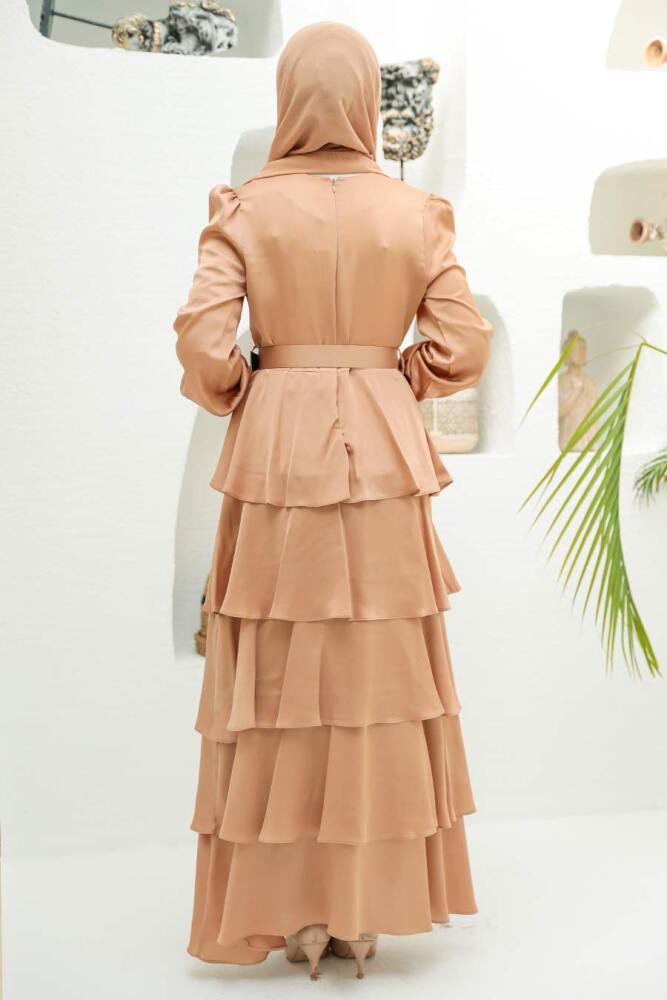 Tesettürlü Abiye Elbise - Robe de Soirée Hijab Biscuit 3037BS - 3