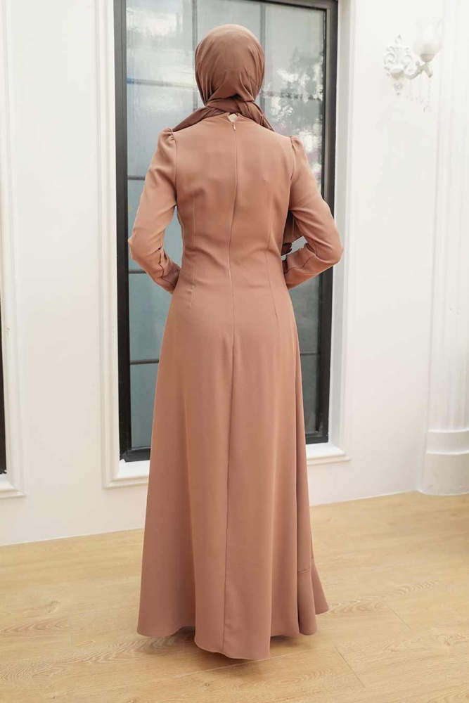 Tesettürlü Abiye Elbise - Robe de Soirée Hijab Biscuit 32671BS - 2