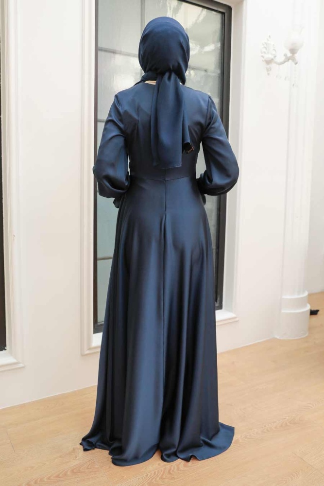Tesettürlü Abiye Elbise - Robe de Soirée Hijab Bleu Marine 3389L - 2