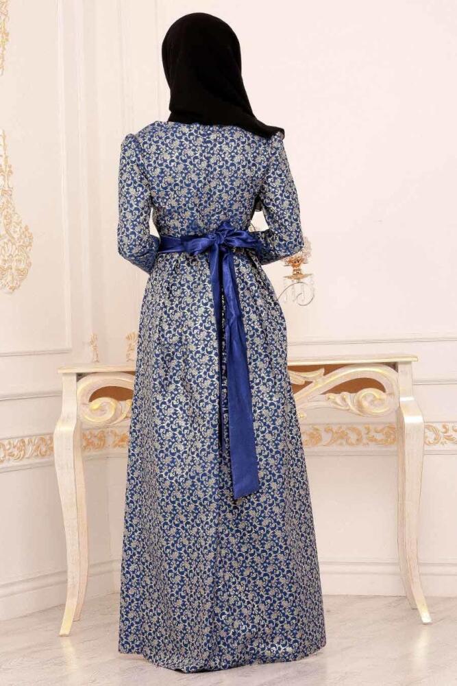 Tesettürlü Abiye Elbise - Robe de Soirée Hijab Bleu Sax 24415SX - 2