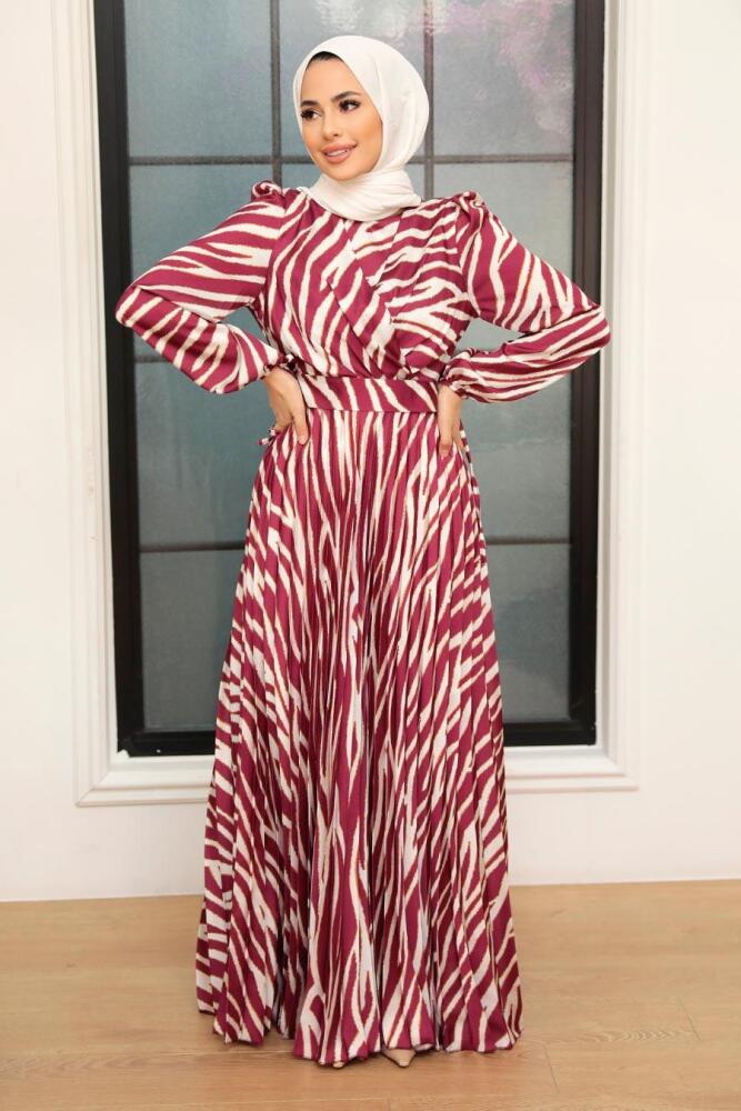 Tesettürlü Abiye Elbise - Robe de Soirée Hijab Cerise 34531VSN - 1