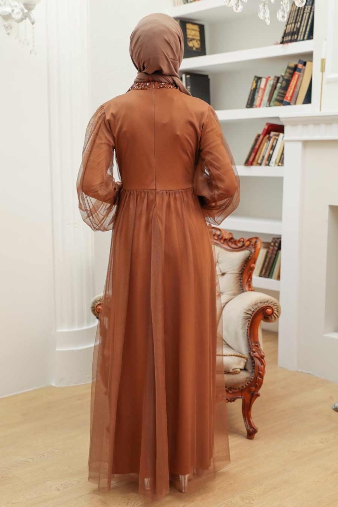 Tesettürlü Abiye Elbise - Robe de soirée Hijab colorée Sunuff 9170TB - 3