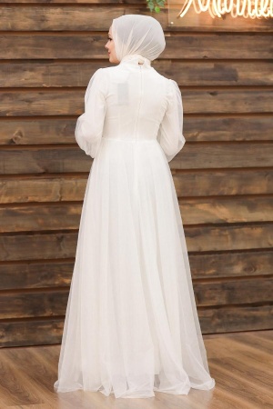 Tesettürlü Abiye Elbise -Robe de Soirée Hijab Écru 5478E - 2
