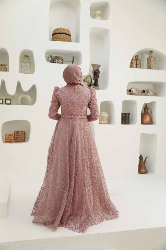 Tesettürlü Abiye Elbise - Robe de soirée Hijab Dusty Rose 22343GK - 2