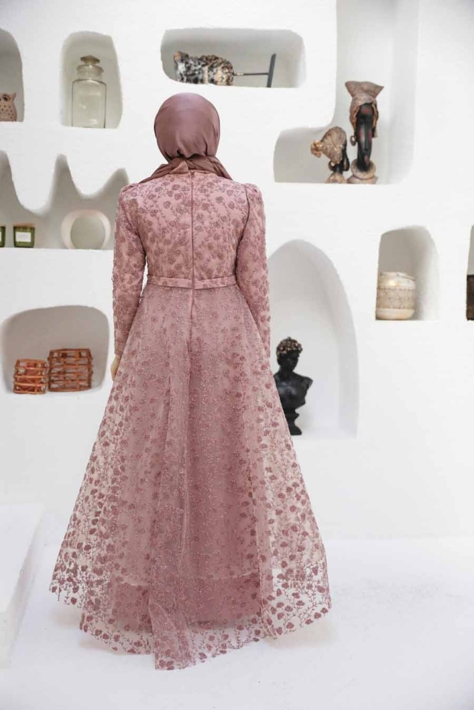 Tesettürlü Abiye Elbise - Robe de soirée Hijab Dusty Rose 22510GK - 2