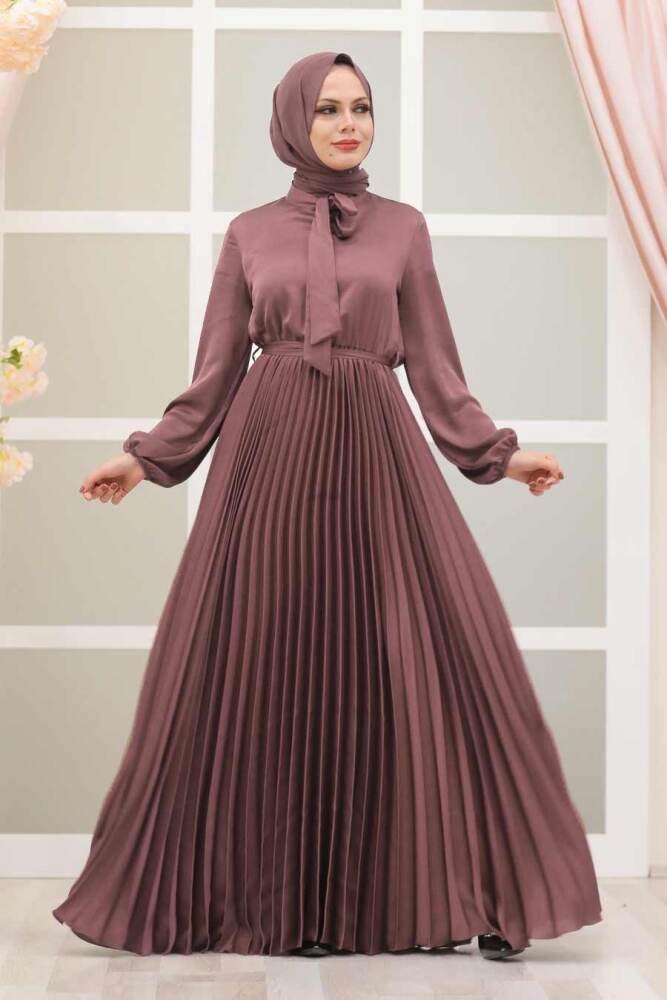 Tesettürlü Abiye Elbise - Robe de soirée Hijab Dusty Rose 3031GK - 1